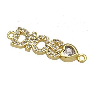 Copper DIOS Heart Connector Pave Zircon Gold Plated, approx 7-21mm
