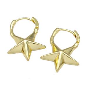 Copper Latchback Earrings Star Gold Plated, approx 17-25mm