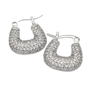 Copper Latchback Earrings Pave Zirconia Platinum Plated, approx 18-21mm