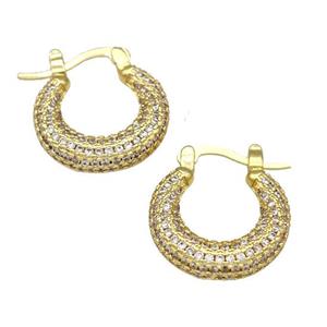 Copper Latchback Earrings Pave Zircon Gold Plated, approx 19-20mm