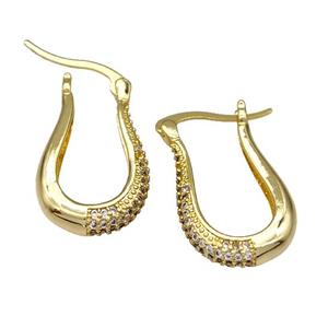 Copper Latchback Earrings Pave Zircon Gold Plated, approx 15-25mm