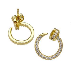Copper Stud Earrings Pave Zirconia Gold Plated, approx 14mm