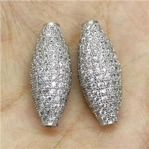 Copper Rice Beads Micro Pave Zirconia Platinum Plated, approx 10-28mm