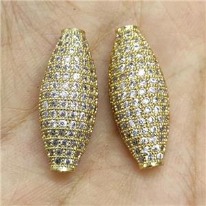 Copper Rice Beads Micro Pave Zirconia Gold Plated, approx 10-28mm