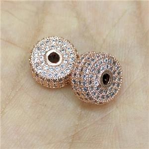 Copper Heishi Spacer Beads Micro Zirconia Rose Gold, approx 6x10mm