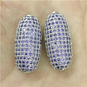 Copper Rice Beads Micro Pave Purple Zirconia Platinum Plated, approx 12-25mm