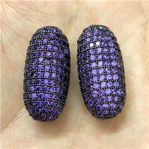 Copper Rice Beads Micro Pave Purple Zirconia Black Plated, approx 12-25mm