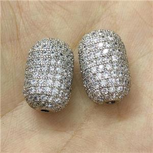 Copper Barrel Beads Micro Pave Zirconia Platinum Plated, approx 12-18mm