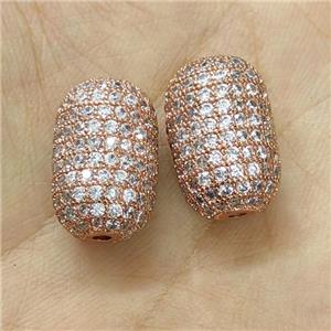 Copper Barrel Beads Micro Pave Zirconia Rose Gold, approx 12-18mm