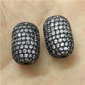 Copper Barrel Beads Micro Pave Zirconia Black Plated, approx 12-18mm