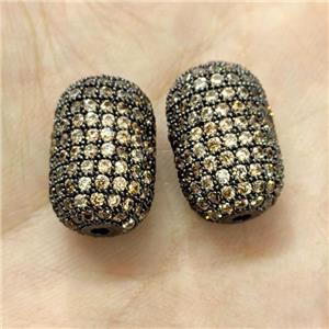 Copper Barrel Beads Micro Pave Yellow Zirconia Black Plated, approx 12-18mm