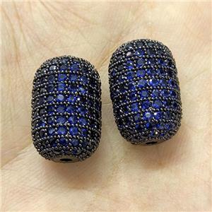 Copper Barrel Beads Micro Pave Blue Zirconia Black Plated, approx 12-18mm