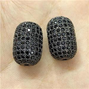 Copper Barrel Beads Micro Pave Zirconia Black Plated, approx 12-18mm