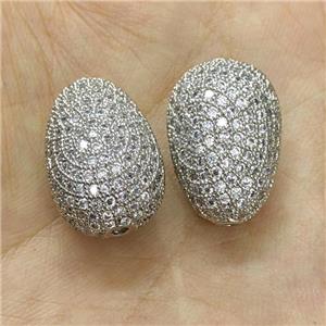 Copper Teardrop Beads Micro Pave Zirconia Platinum Plated, approx 15-22mm