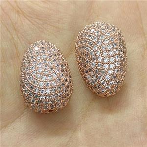 Copper Teardrop Beads Micro Pave Zirconia Rose Gold, approx 15-22mm