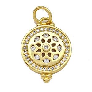 Copper Circle Pendant Micro Pave Zirconia Gold Plated, approx 14mm