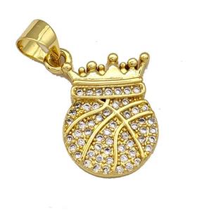 Copper Crown Pendant Micro Pave Zirconia Gold Plated, approx 11-15mm