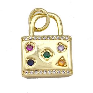 Copper Lock Charms Pendant Micro Pave Zirconia Gold Plated, approx 13-18mm