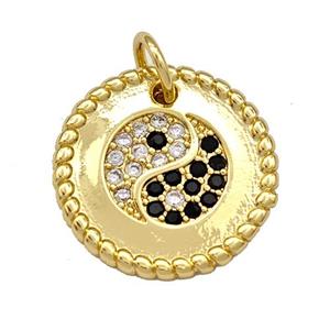 Copper Circle Pendant Micro Pave Zirconia Taichi Gold Plated, approx 17.5mm