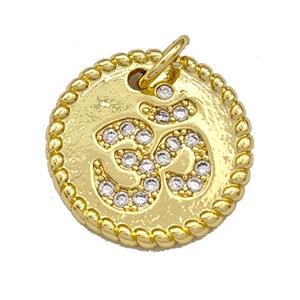 Copper Circle Pendant Micro Pave Zirconia Religious OM Gold Plated, approx 17.5mm