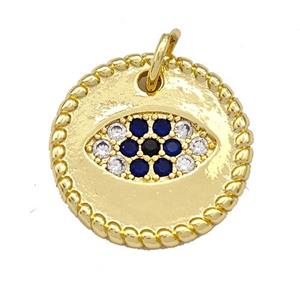 Copper Circle Pendant Micro Pave Zirconia Eye Gold Plated, approx 17.5mm