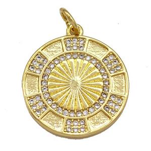 Copper Circle Pendant Micro Pave Zirconia Gold Plated, approx 20mm