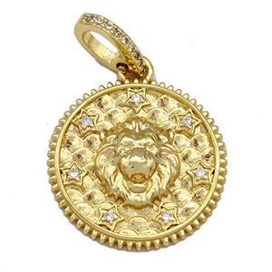 Copper Circle Pendant Micro Pave Zirconia Leo Gold Plated, approx 20mm