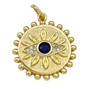 Copper Circle Pendant Micro Pave Zirconia Eye Gold Plated, approx 20mm
