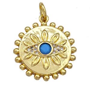 Copper Circle Pendant Micro Pave Zirconia Eye Gold Plated, approx 20mm