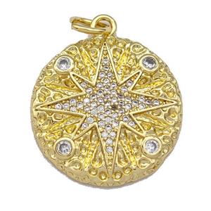 Copper Circle Pendant Micro Pave Zirconia NorthStar Gold Plated, approx 21mm