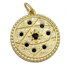 Copper Circle Pendant Micro Pave Zirconia Star Gold Plated, approx 21mm