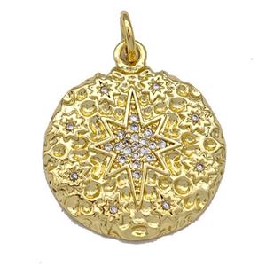 Copper Circle Pendant Micro Pave Zirconia NorthStar Gold Plated, approx 21mm