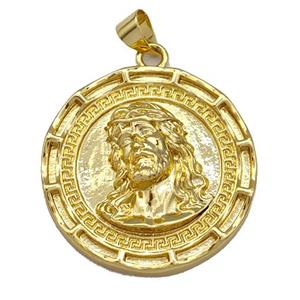 Jesus Charms Copper Circle Pendant Gold Plated, approx 26mm