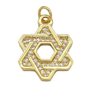 Copper David Star Pendant Micro Pave Zirconia Gold Plated, approx 20mm