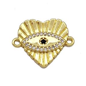 Copper Heart Connector Micro Pave Zirconia Eye Gold Plated, approx 15mm