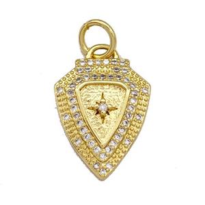 Copper Shield Pendant Micro Pave Zirconia Gold Plated, approx 13.5-18mm
