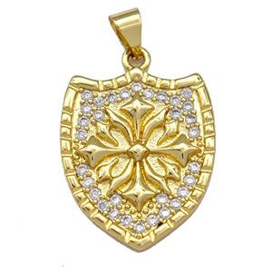Copper Shield Pendant Micro Pave Zirconia Gold Plated, approx 18-23mm