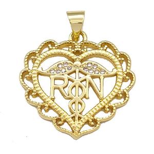 Copper Heart Pendant Micro Pave Zirconia RN Gold Plated, approx 24mm