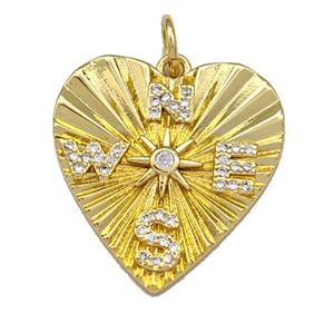Copper Heart Pendant Micro Pave Zirconia Compass Gold Plated, approx 22mm
