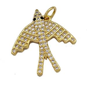 Copper Kite Charms Pendant Micro Paved Zirconia Gold Plated, approx 23-25mm