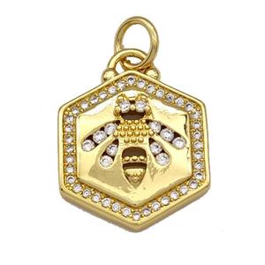 Copper Honeybee Pendant Micro Paved Zirconia Gold Plated, approx 16-18mm