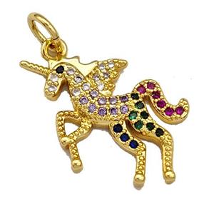 Copper Unicorn Charms Pendant Micro Paved Zirconia Gold Plated, approx 16-20mm