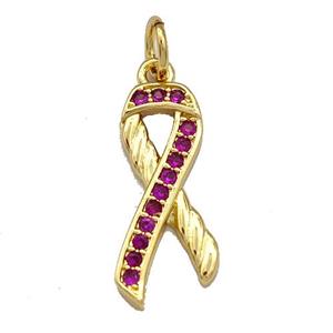 Awarenness Ribbons Copper Knot Pendant Micro Pave Zirconia Gold Plated, approx 7-20mm