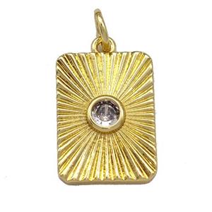 Copper Rectangle Pendant Micro Pave Zirconia Sun Gold Plated, approx 13-18mm