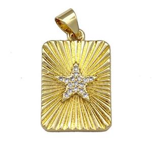 Copper Rectangle Pendant Micro Pave Zirconia Star Gold Plated, approx 13-18mm