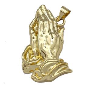 Prayer Charms Copper Hand Pendant Gold Plated, approx 14-30mm