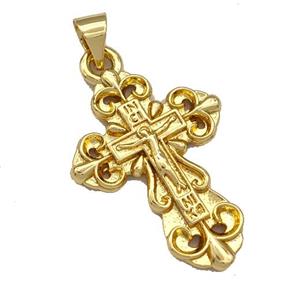 Jesus Charms Copper Cross Pendant Gold Plated, approx 18-25mm