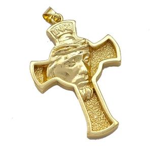 Copper Cross Pendant Jesus Gold Plated, approx 26-35mm