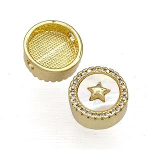 Copper Button Beads Pave Shell Zircon Star 18K Gold Plated, approx 12mm