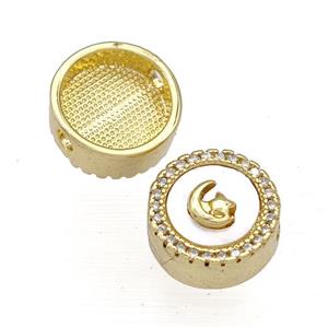 Copper Button Beads Pave Shell Zircon Moon 18K Gold Plated, approx 12mm